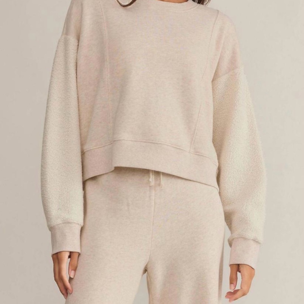 Z SUPPLY LAX SWEATSHIRT & SWEATPANTS IN LT OATMEAL HEATHER